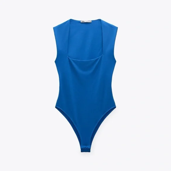 Zara | Tops | Zara Blue Square Neck Bodysuit | Poshmark
